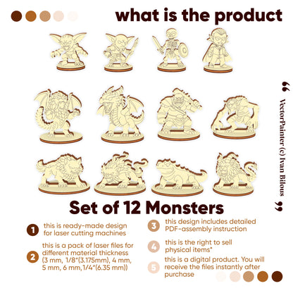 Monstruos de juegos de rol de fantasía para mesa - Archivo de corte láser SVG y DXF