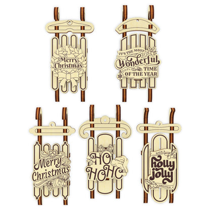 Set of 5 Christmas Sled Ornaments