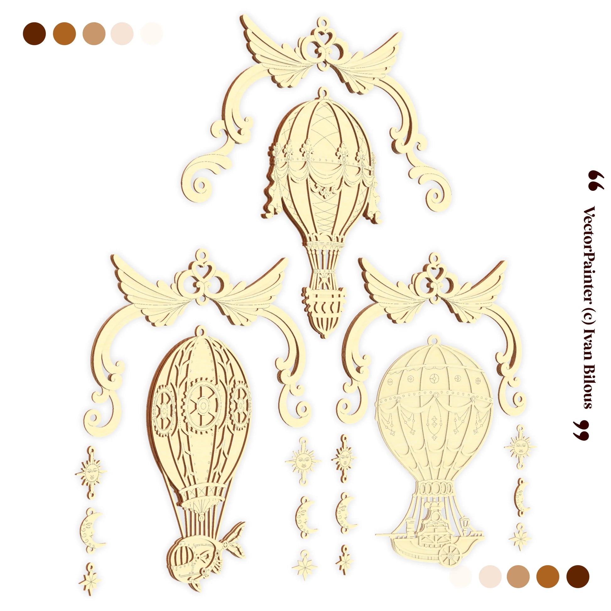 Laser cyt hot air balloon designs on a white background
