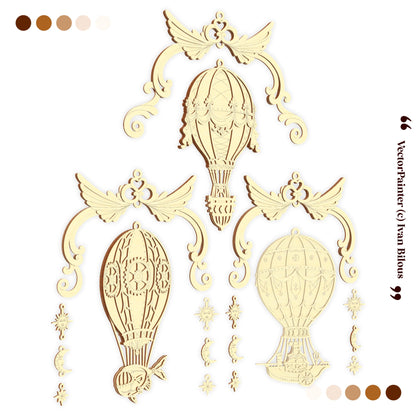 Laser cyt hot air balloon designs on a white background