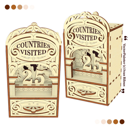 Book Nook - Countries Visited Counter - Laser Cut File SVG & DXF