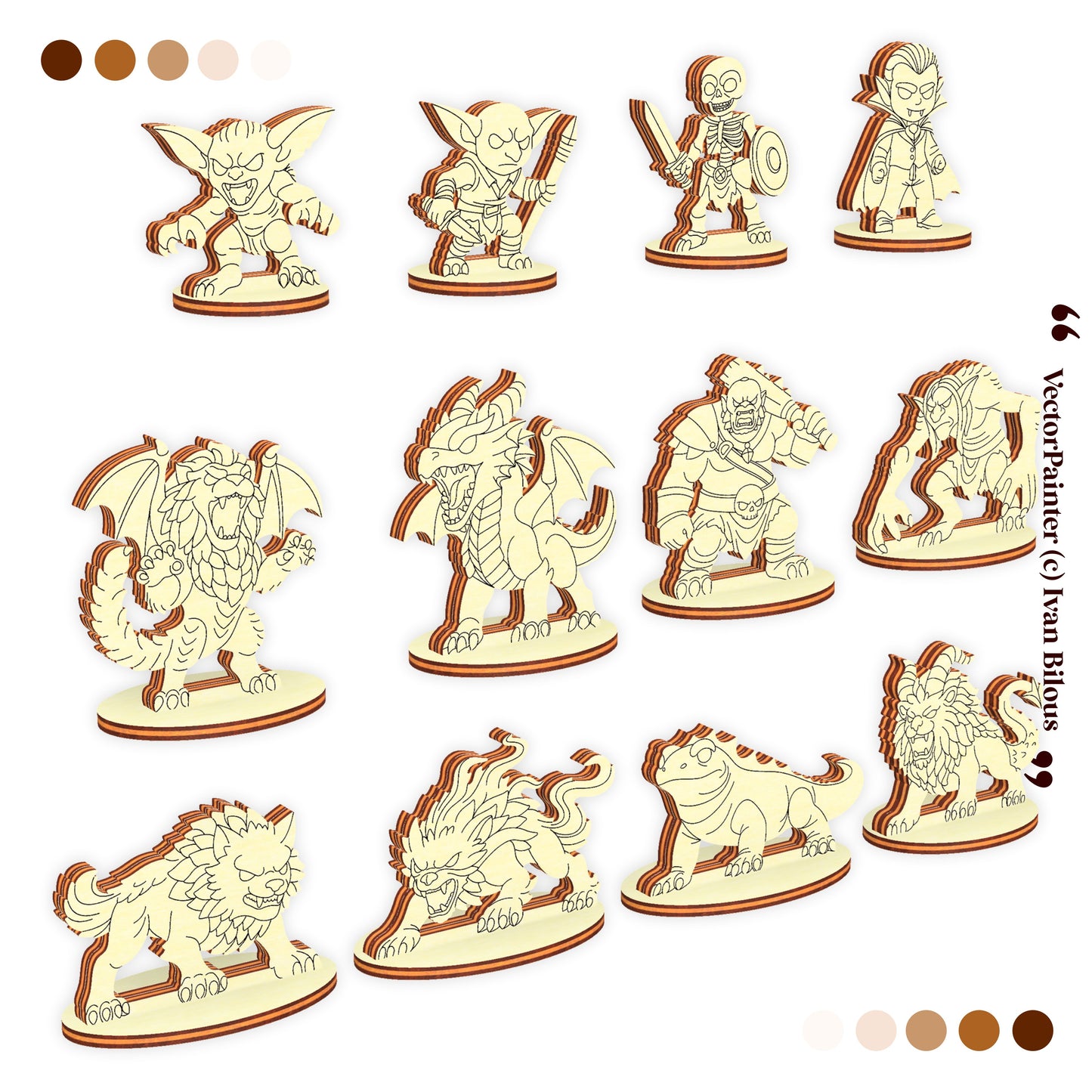 Monstruos de juegos de rol de fantasía para mesa - Archivo de corte láser SVG y DXF