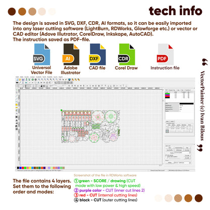 Technical design software interface with file format icons and color swatches.