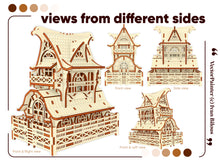 Load image into Gallery viewer, Detailed laser cut plan for creating a Garden Gnome House wooden model with balconies, attics, and fences
