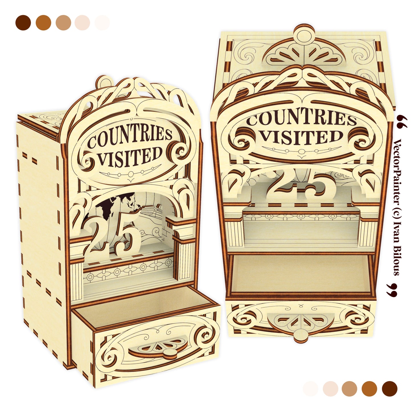 Book Nook - Countries Visited Counter - Laser Cut File SVG & DXF