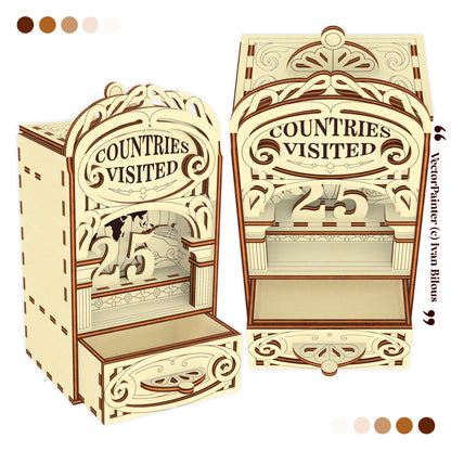 Book Nook - Countries Visited Counter - Laser Cut File SVG & DXF