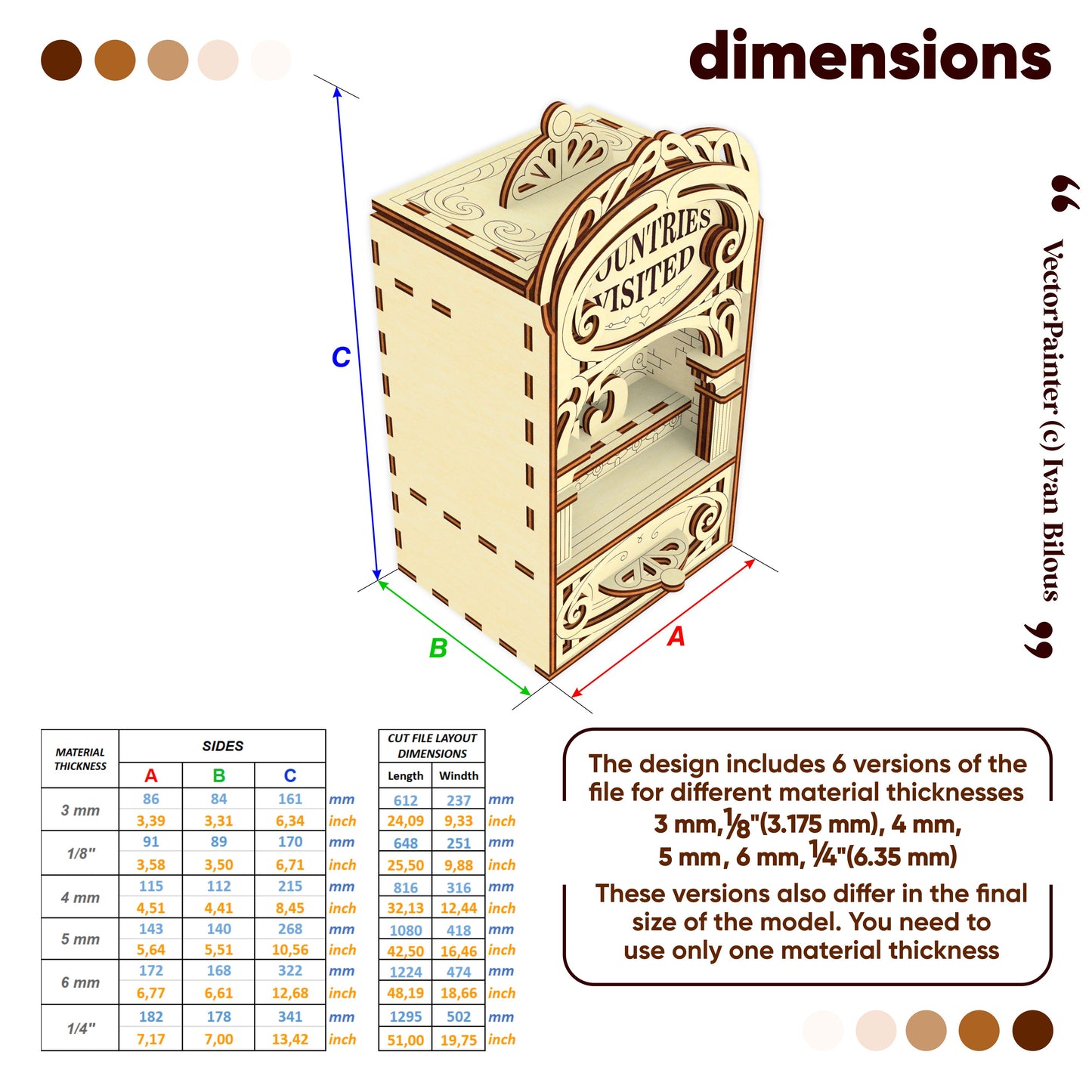 Book Nook - Countries Visited Counter - Laser Cut File SVG & DXF