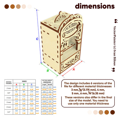 Book Nook - Countries Visited Counter - Laser Cut File SVG & DXF