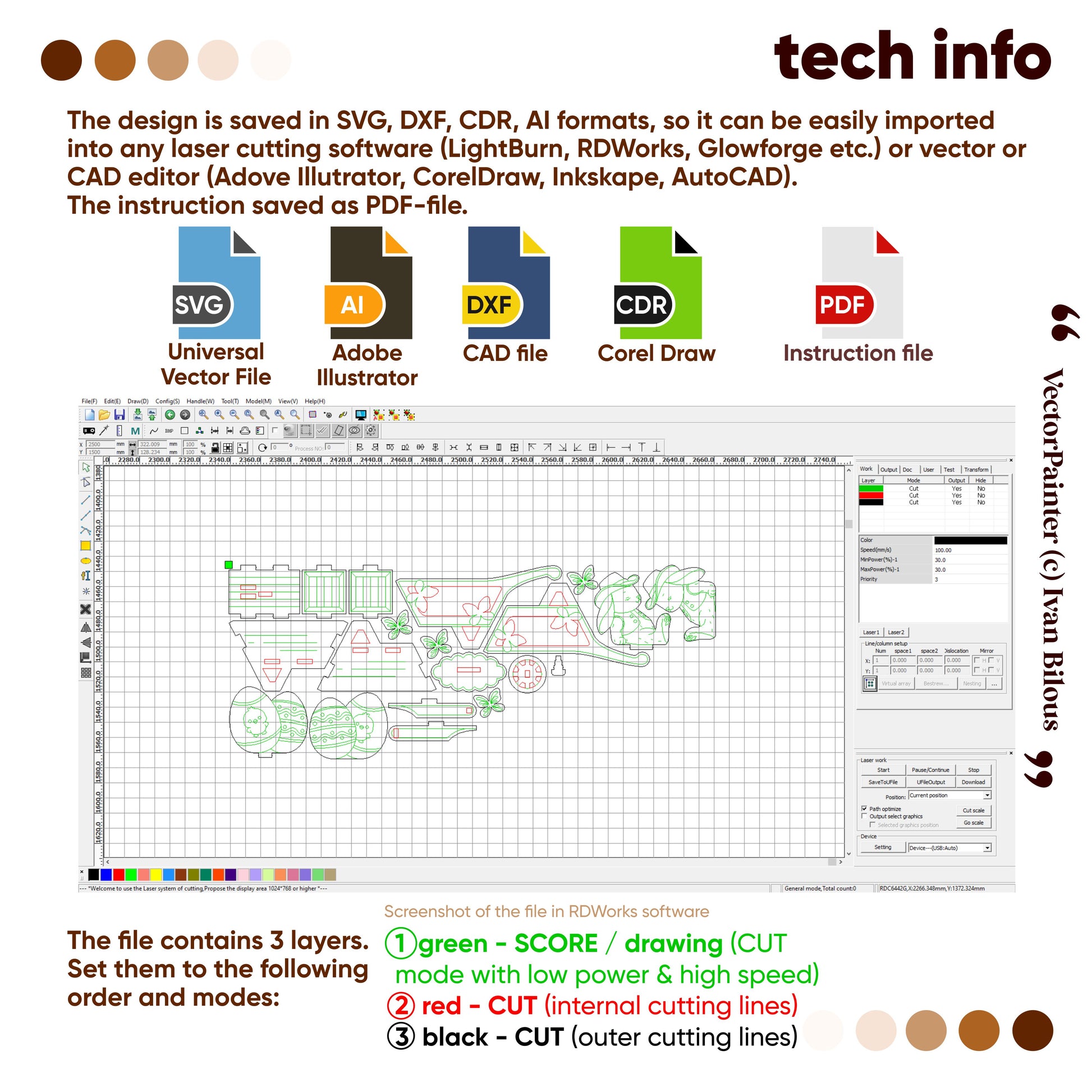 laser cut software interface with design file and export formats listed