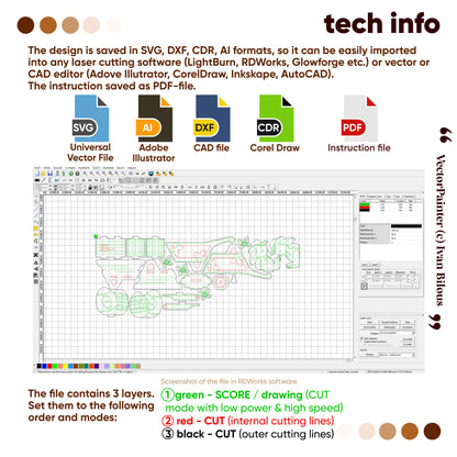 laser cut software interface with design file and export formats listed