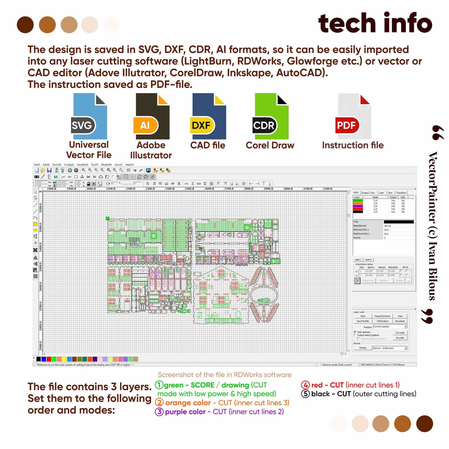 Technical design software interface with file format icons and a floor plan.