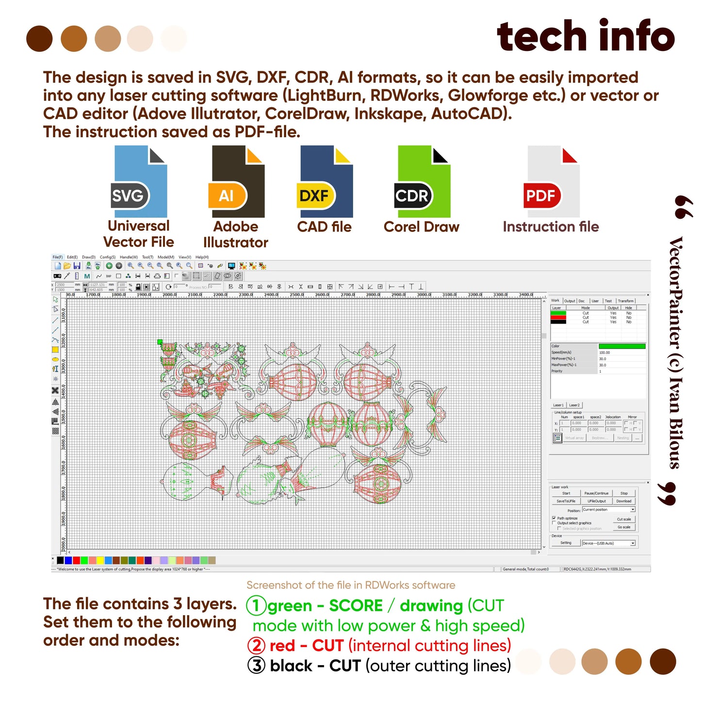 Software interface with design files and file format icons on a white background