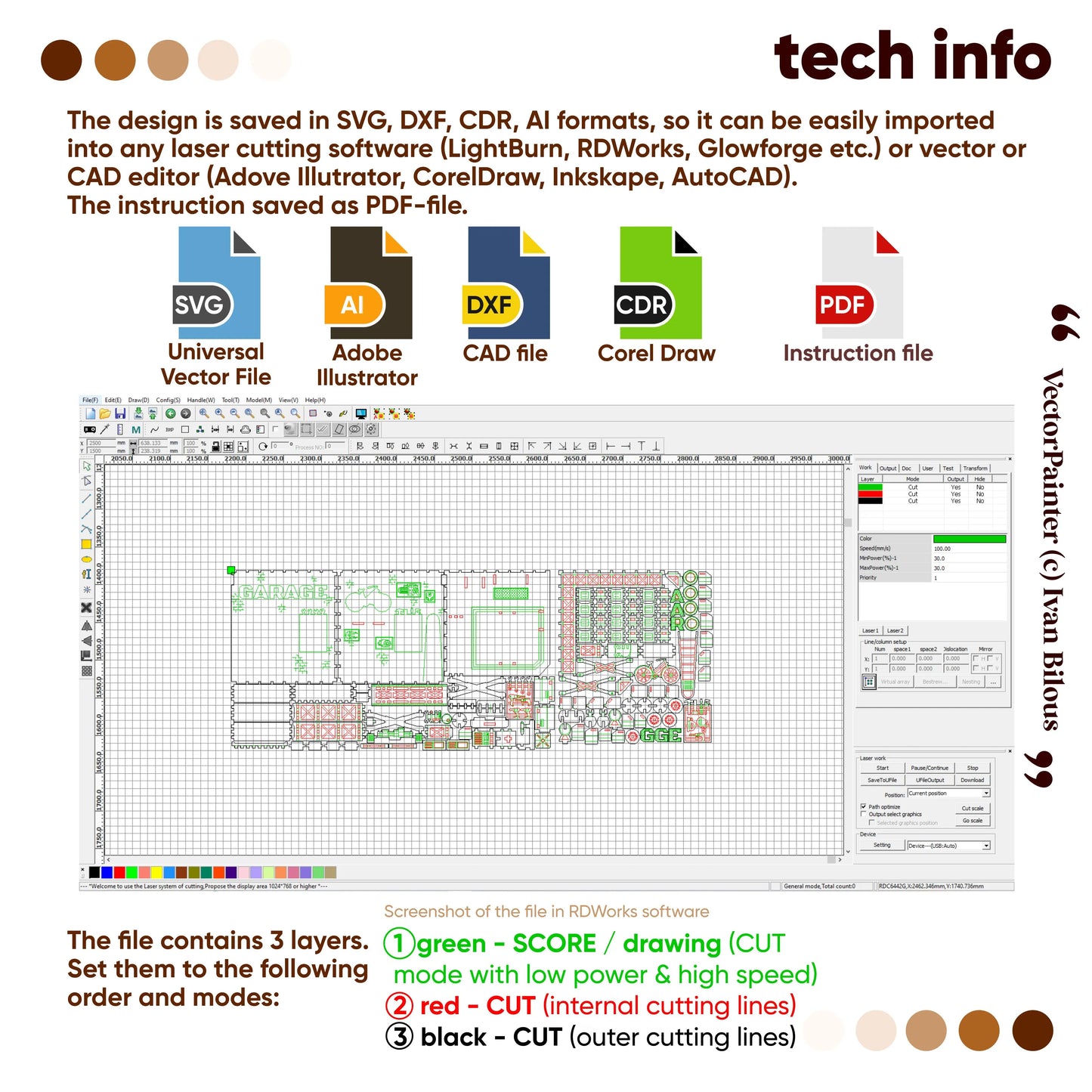 Software interface with design files and file format icons on a white background