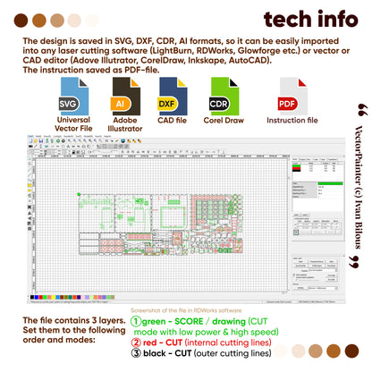Software interface with design files and file format icons on a white background