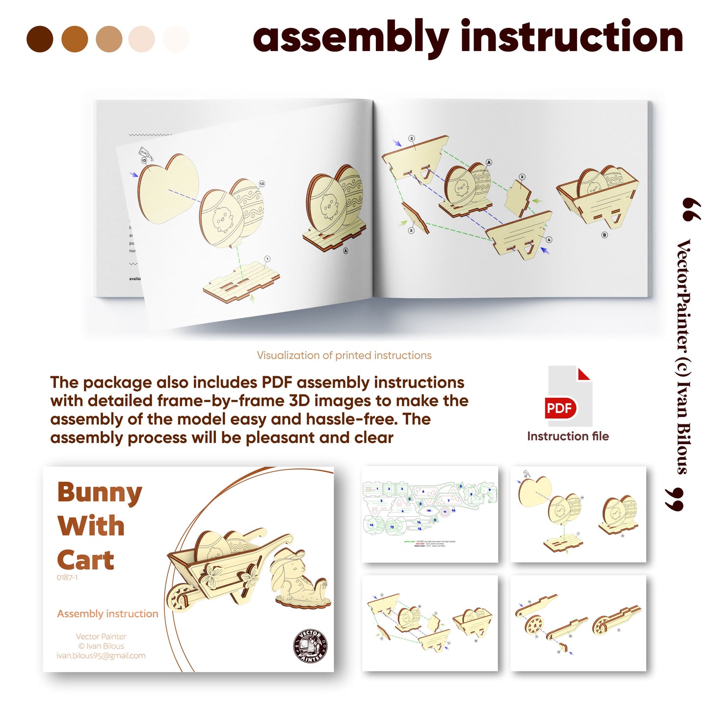 Bunny with Egg Wheelbarrow - Laser Cut File SVG & DXF