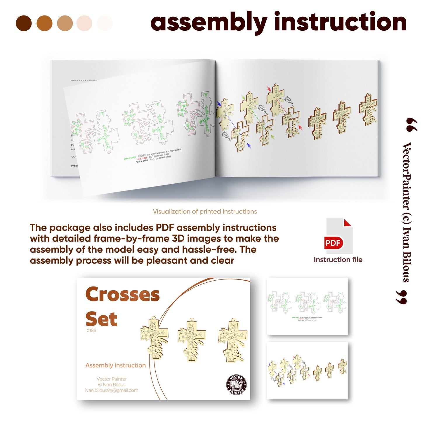 Assembly instruction set for laser cut file crosses with PDF file on a white background