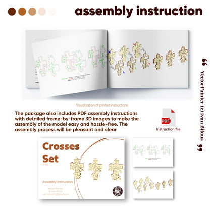 Assembly instruction set for laser cut file crosses with PDF file on a white background