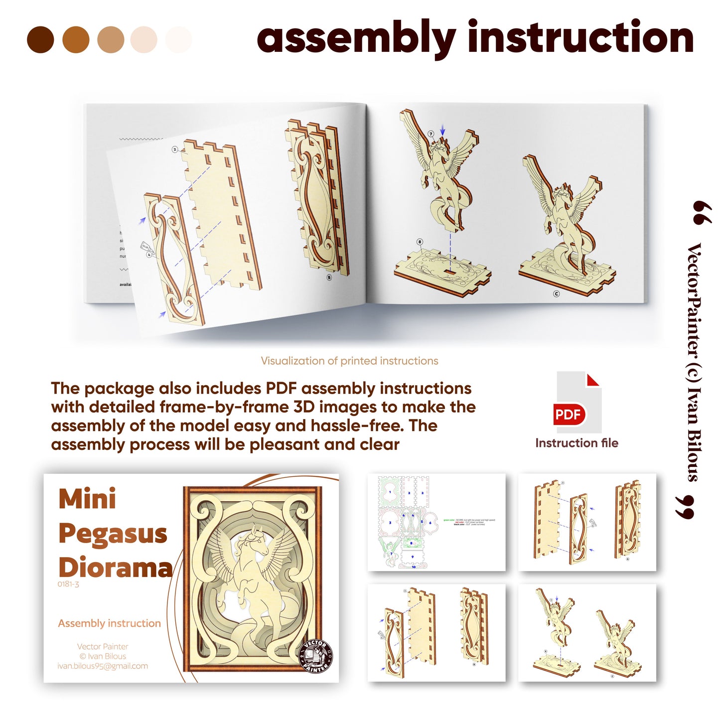 Assembly instruction manual for a mini Pegasus diorama with 3D images and text.