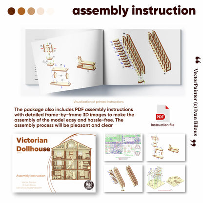 Assembly instruction manual for a Victorian dollhouse with diagrams and text.