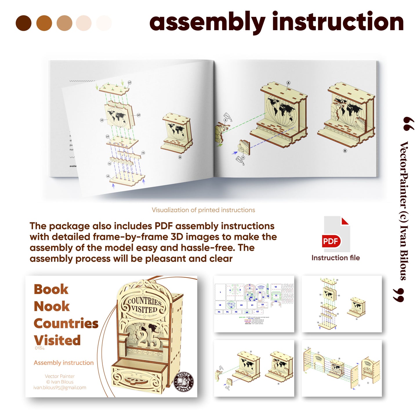 Book Nook - Countries Visited Counter - Laser Cut File SVG & DXF