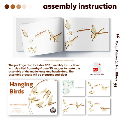 Assembly instructions for laser cut  hanging birds with PDF file included