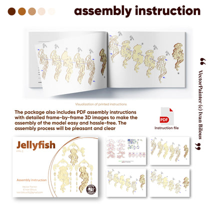 Assembly instruction manual for a jellyfish laser cut model with detailed illustrations and text.
