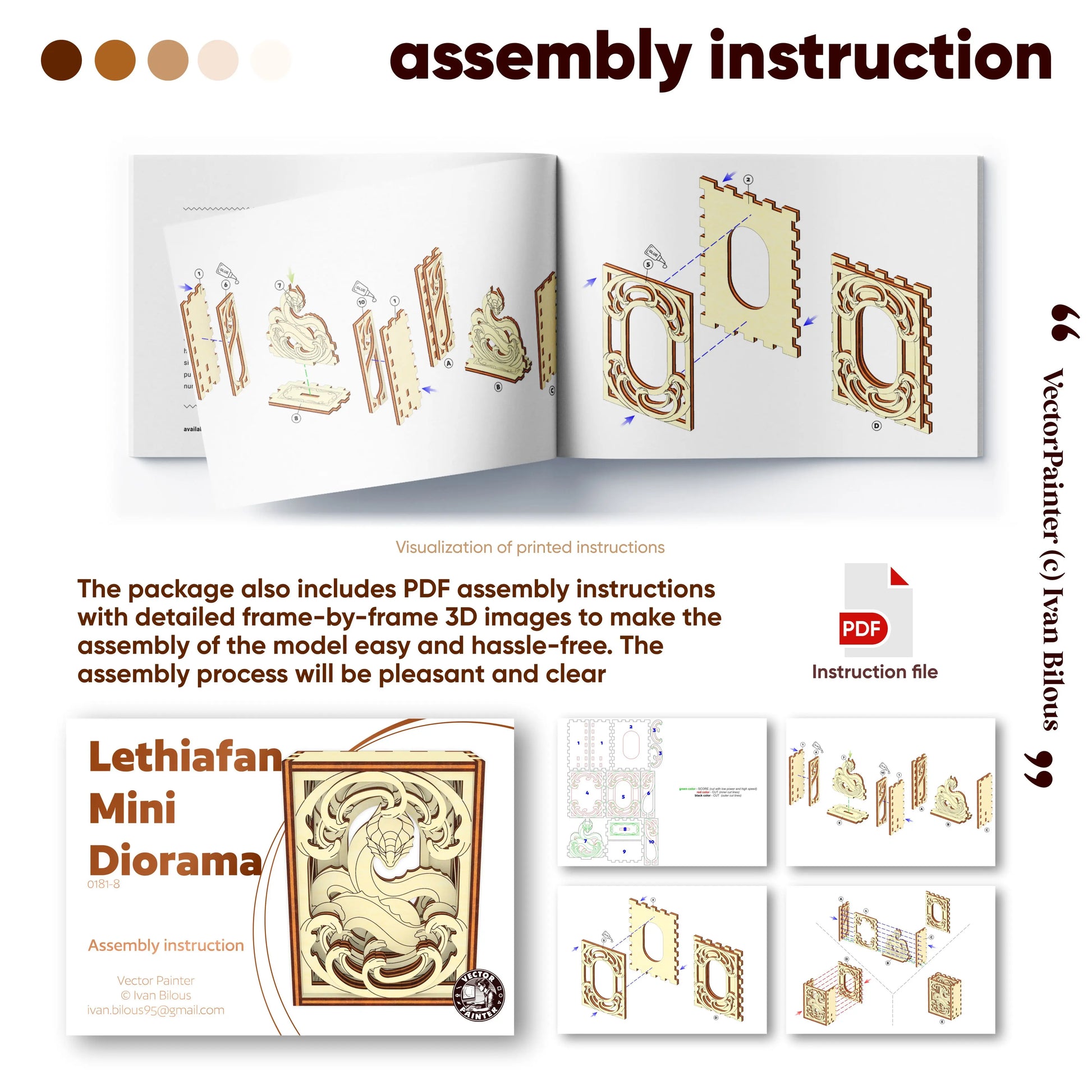 Assembly instructions for a Lethiafan Mini Diorama with 3D images and text.