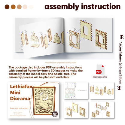 Assembly instructions for a Lethiafan Mini Diorama with 3D images and text.