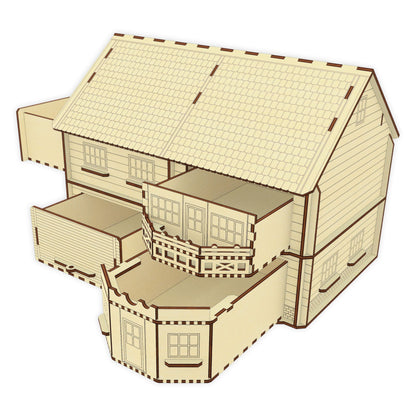 House with pull-out rooms-shelves