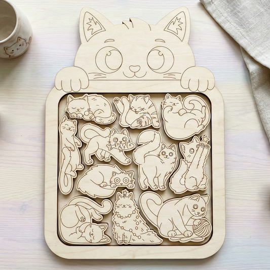 Rompecabezas de gatos lindos - Archivo de corte láser SVG y DXF
