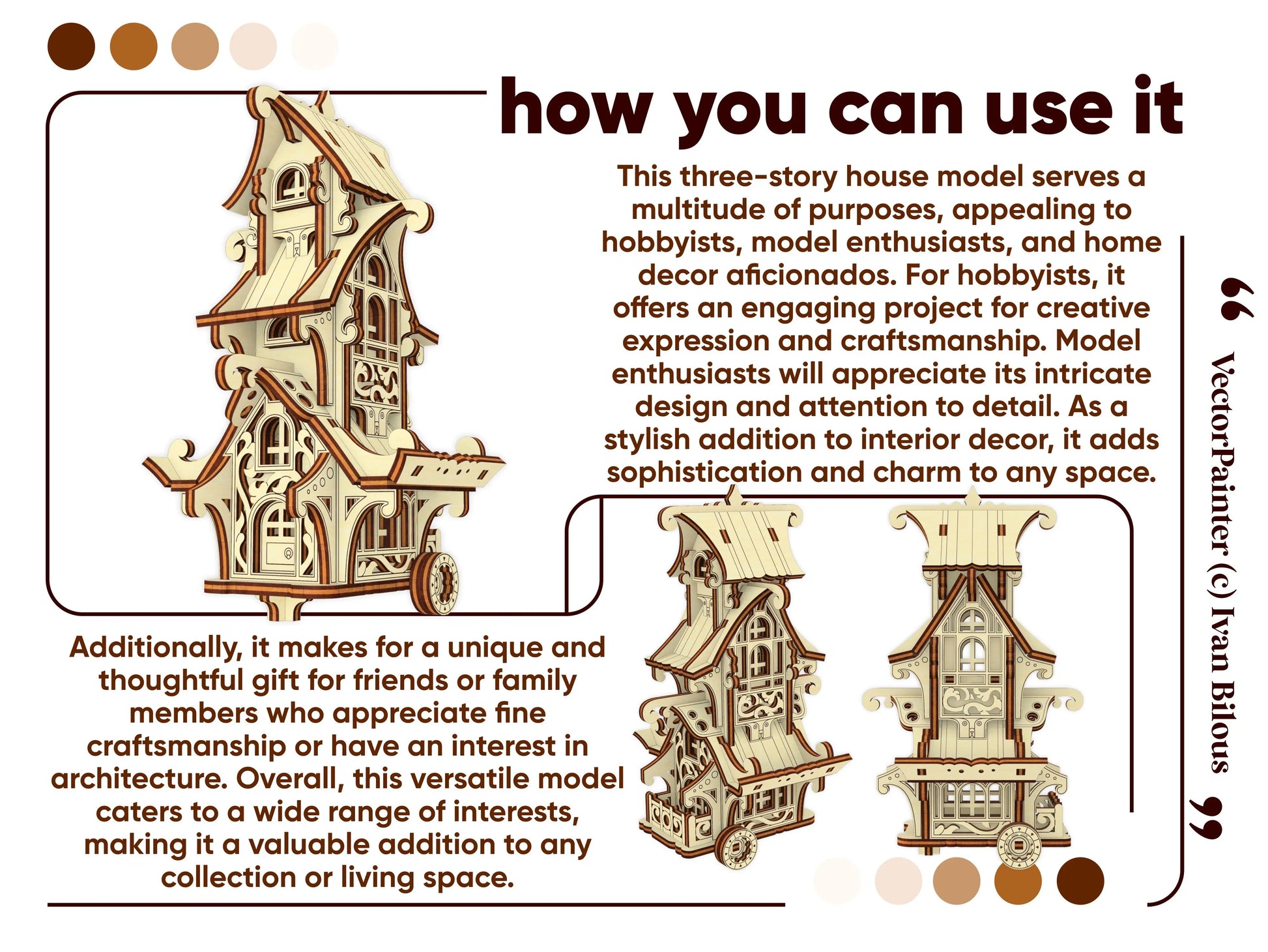 Listing banner showing various creative indoor display settings for a laser cut plywood whimsical caravan decoration.