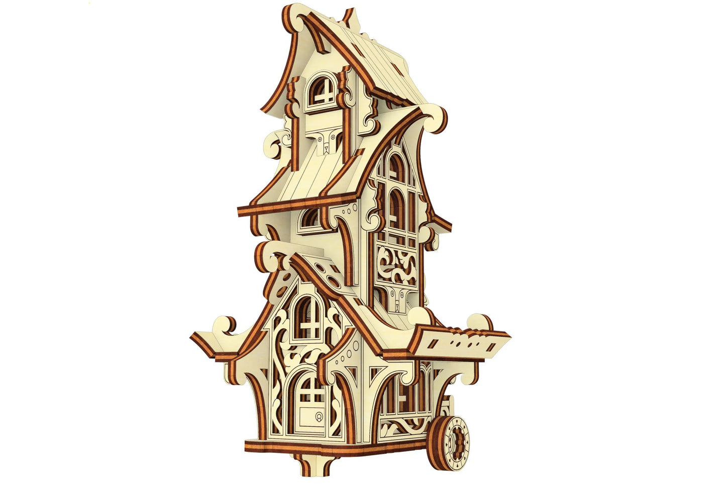 Straight side look of an architectural scale travel trailer project built using pristine laser cut plywood sheets.