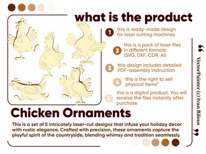 Easter Chicken Ornament - Set of 5 Hens