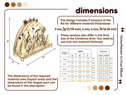 Christmas arch design for laser cutting - Dimensions