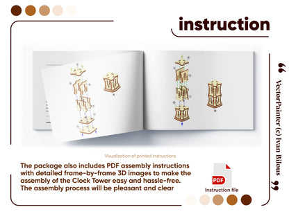 A comprehensive assembly instruction manual guide preview showing clear 3D exploded assembly steps for laser cut plywood