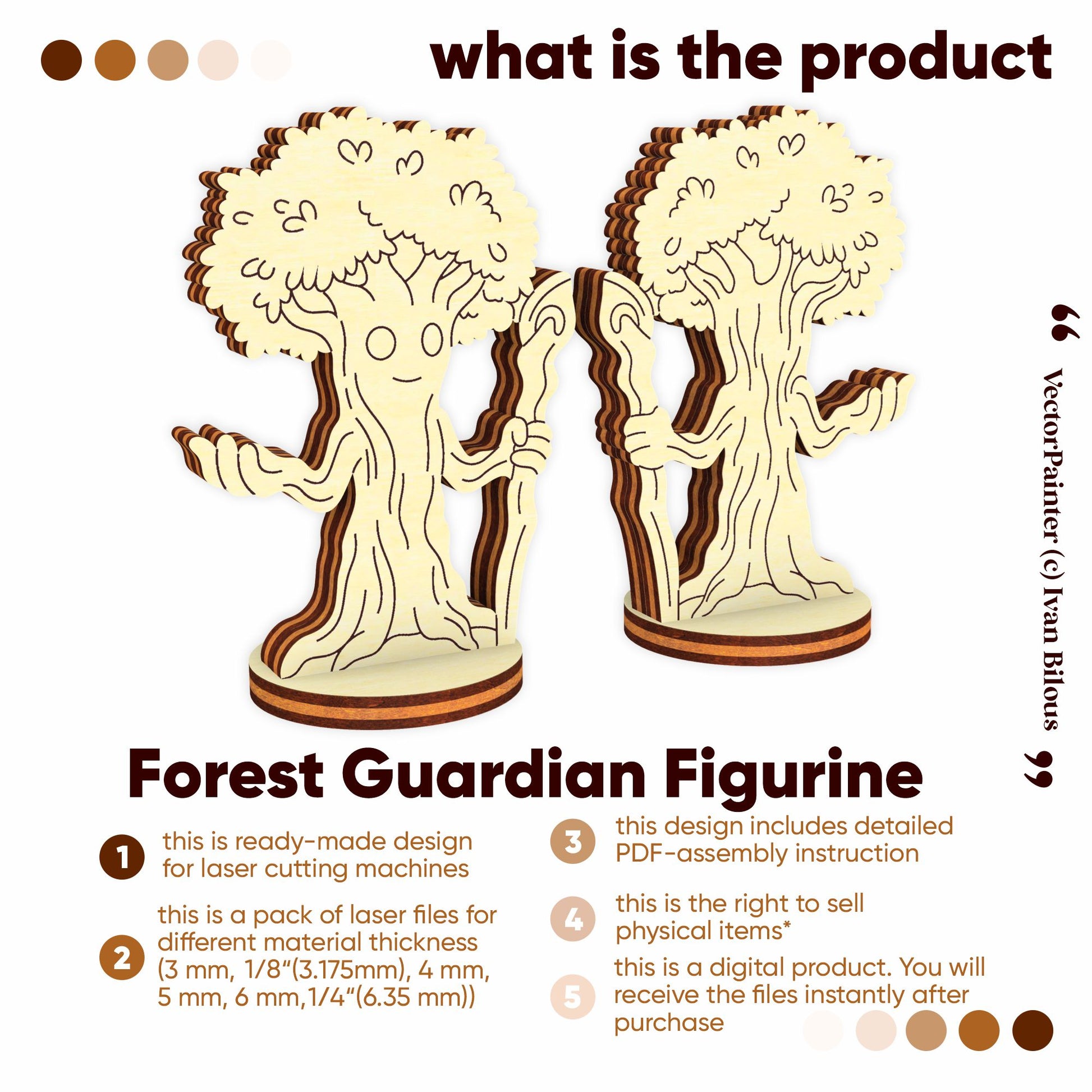 Forest Guardian Figurine packaging with product details on a white background