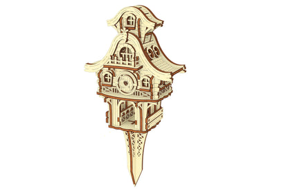 Laser cut plywood easter bunny puzzle home showing detailed rear window cutouts.