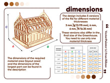 Load image into Gallery viewer, Dimensions and measurements of the laser cut greenhouse design, including the height, width, and depth, suitable for growing microgreens or storing small items, ready made project with multiple file formats (SVG, DXF, CDR, AI) for laser cutting
