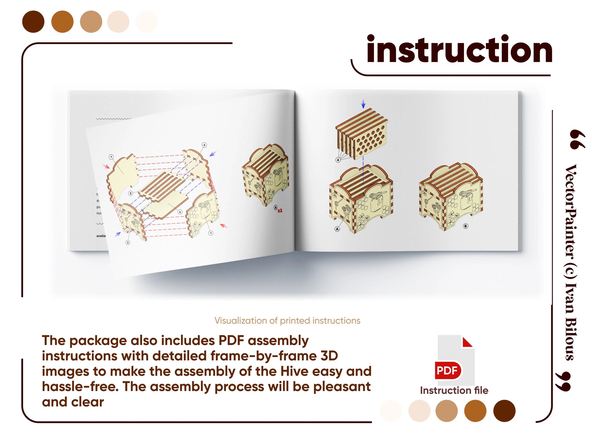 Assembly instructions of the Honey Bee Hive Laser Cut Miniature - Artistic Hive Design with Removable Honeycombs and Unique Bee-inspired Decorative Accents
