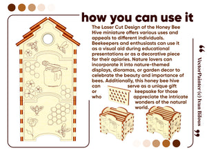 Miniature Honey Bee Hive Laser Cut Design - Elegant Hive Structure with Removable Honeycombs and Intricate Honeybee Artwork
