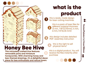 Honey Bee Hive Laser Cut Miniature - Exquisite Design with Removable Honeycombs and Charming Bee-inspired Patterns