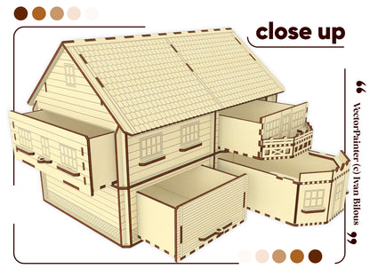 House with pull-out rooms-shelves