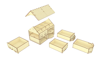 House with pull-out rooms-shelves