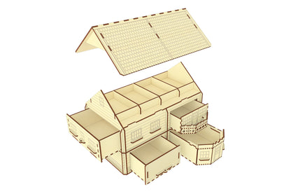 House with pull-out rooms-shelves