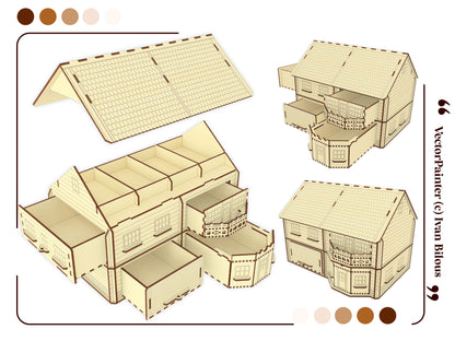 House with pull-out rooms-shelves