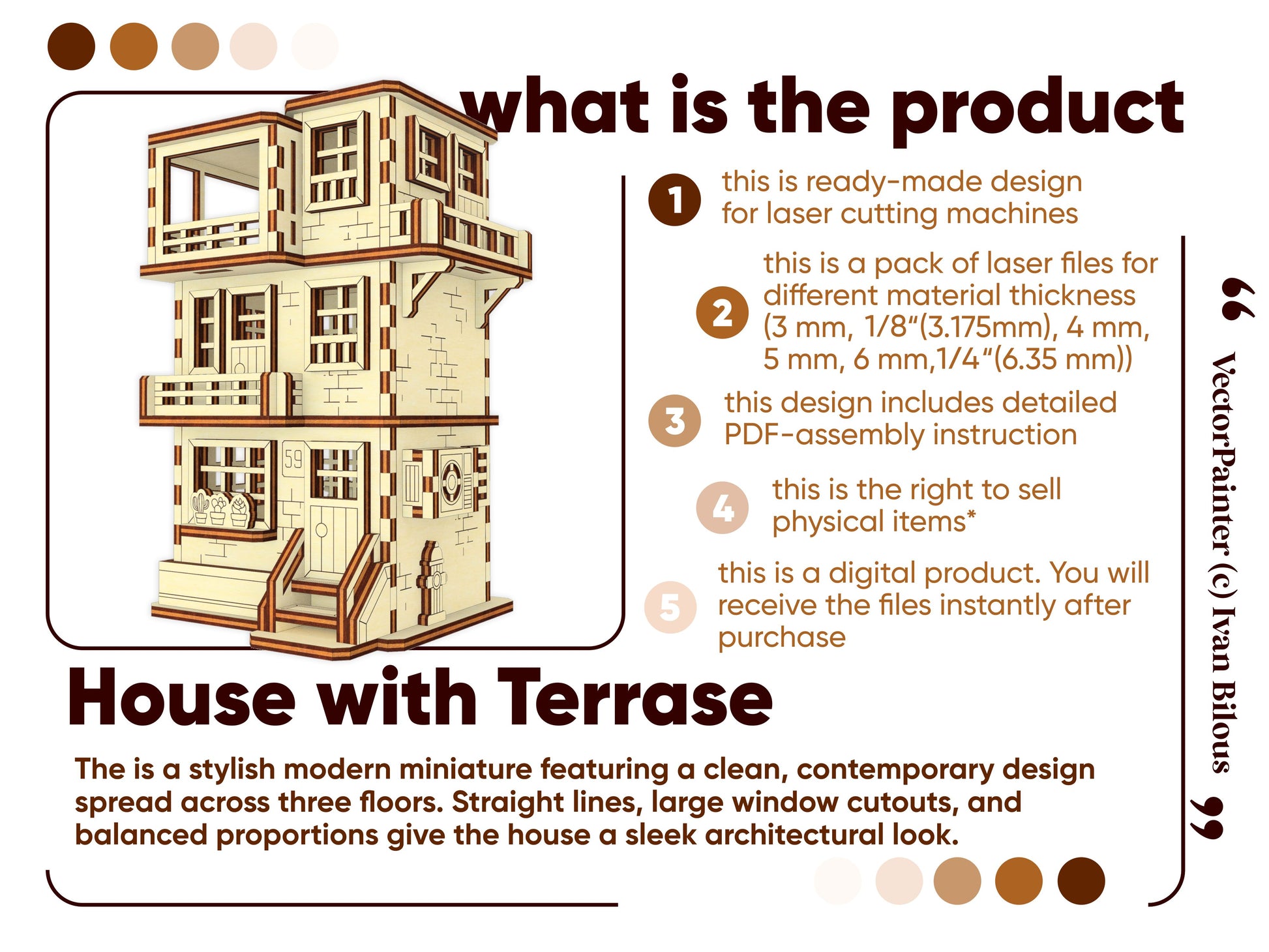 Laser cut house with terrace design for sale on a white background