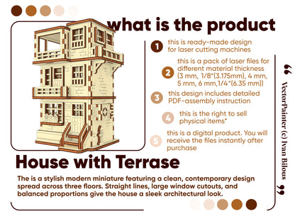 Laser cut house with terrace design for sale on a white background