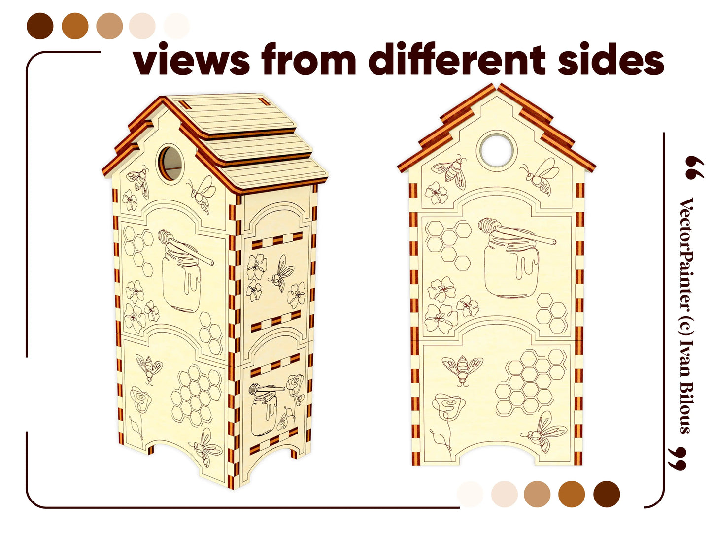 Detailed Laser Cut Honey Bee Hive - Miniature Hive Design with Removable Honeycombs and Bee-themed Decorative Elements