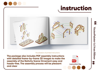 Comprehensive assembly instruction manual preview showing clear step-by-step 3D diagram pages for laser cut plywood
