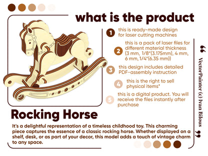 Laser Cut Design of plywood rocking horse, ready-made vector files